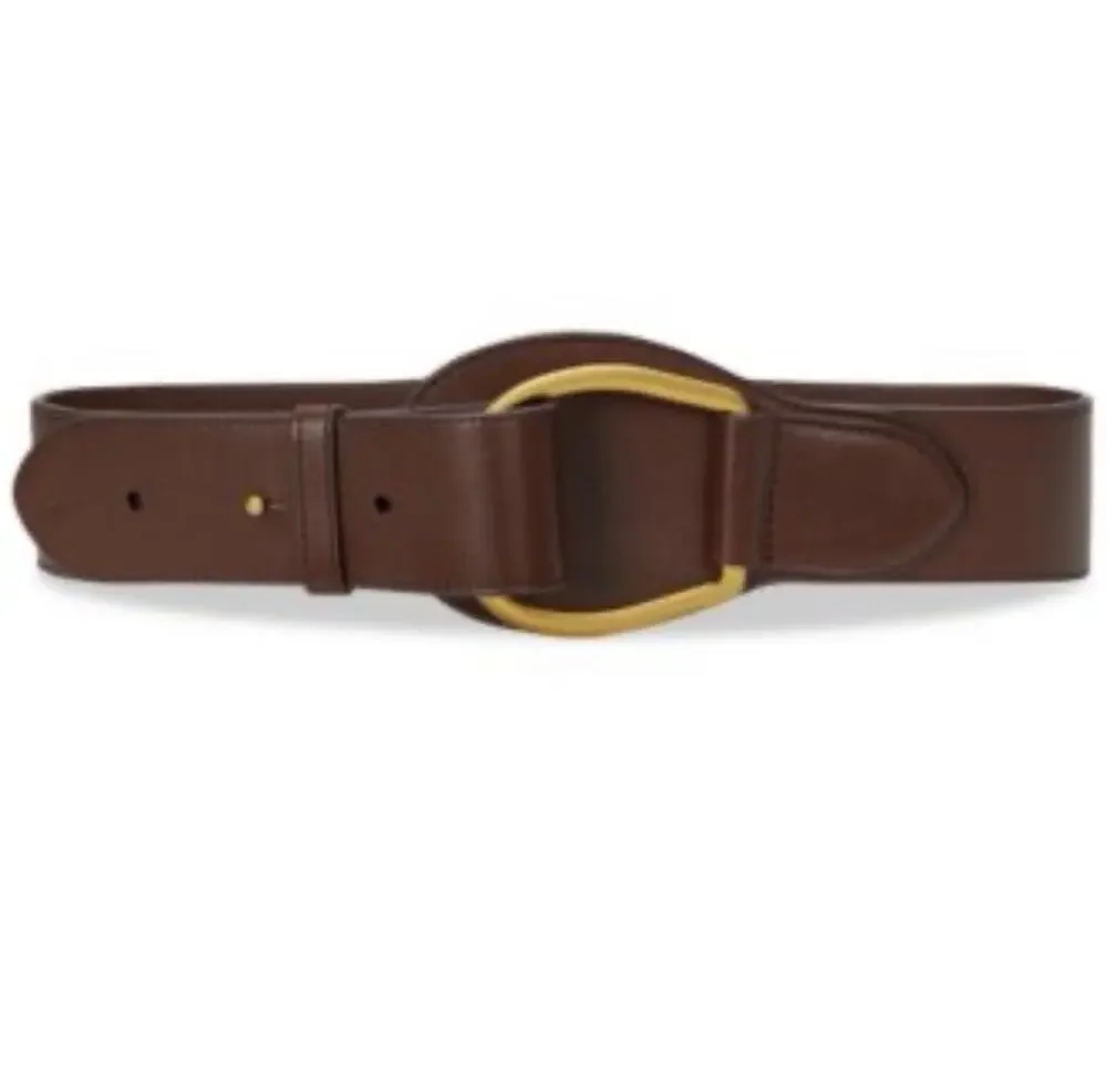 Lauren Ralph Lauren D Ring Wide Brass Buckle Brown Leather Belt Equestrian M
